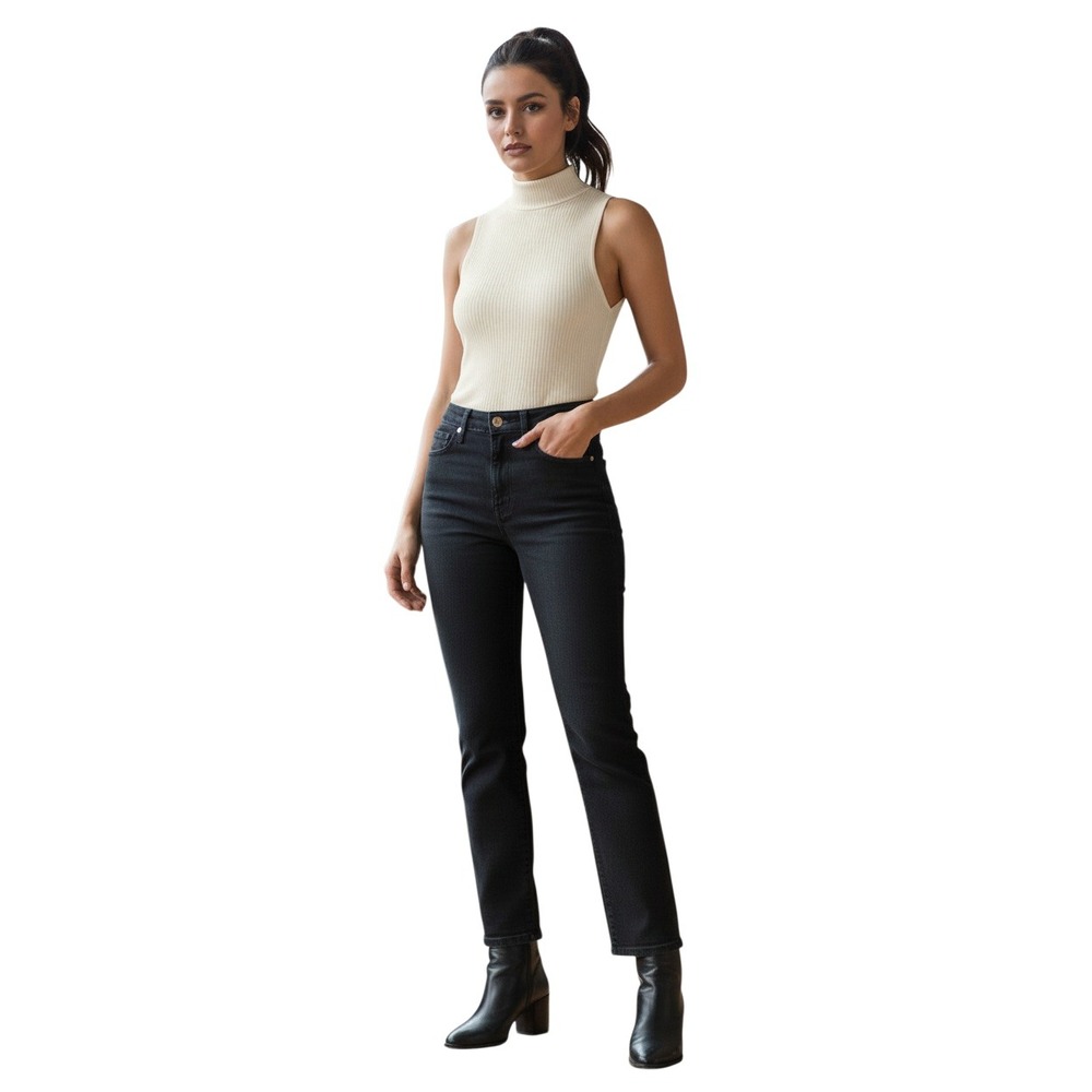 FRAME Le High Straight Jeans Film Noir Black 28x27 NWOT High Rise Ankle Minimal